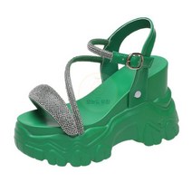 높은 플랫폼 샌들 여성 블링 웨지 하이힐 2022 여름 버클 크리스탈 Chunky Sandalias 비치 슬리퍼 Zapatos Mujer 11CM