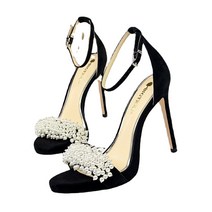 ANKRIC 여자구두 연회 여성 신발 파인 힐 슈퍼 하이힐 워터 플랫폼 스웨이드 펄 라인스톤 벨트 샌들