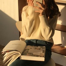 무지 이너 가을 키치한 와이드 루즈핏 크랜베리 체리 작은 키커 보이는 코디 숲 스웨터 여성 1725041557, 쌀 화이트 L