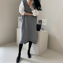 넷투넷코리아 여성 니트 조끼 롱 원피스 루즈핏 캐주얼 기본 데일리