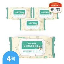 누리케어 일회용 베이킹소다 물걸레 청소포 30매 대형 표준형 바닥 청소용 살균 세정 탈취 물청소포 물티슈, 4팩
