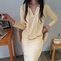 상상그이상 여성용 국내제작 여리 롱원피스 촉감왕 브이넥 후드니트 캐주얼 뒷트임 편한 고급원단 데일리 원피스