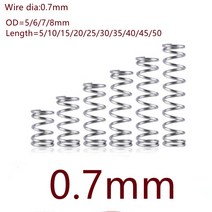 압축스프링 20 개/몫 0.7mm 0.7x 5/6/7/8 * L 스테인레스 스틸 압축 스프링 길이 10-50mm, 7mm, 45mm