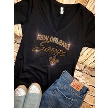 뉴올리언스 세인츠 라인스톤 새 V 티셔츠 S-4X, 3XL