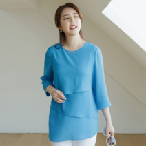 이헌영 비즈 장식 레이어링 롱 블라우스 블루 20B05037B0