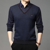 굿스맨 남성 봄가을 일체형 땡땡이 니트 셔츠
