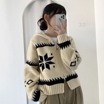 [투웨이/아방핏] 빈티지무드 따뜻한 겨울 감성 아메카지 노르딕 눈꽃 투웨이 지퍼 니트 후드집업 가디건 3color]블라썸후드집업