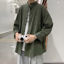 면마 린넨 7부 셔츠 남성 루즈핏 여름 티셔츠