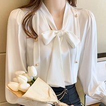 가을 여성 넥 리본 오피스룩 블라우스