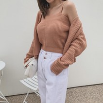 [바보사랑] 여자 골지 니트 끈나시 티셔츠 크롭 숄가디건 세트[옷자락]