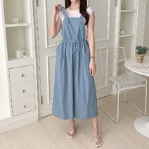 오버핏 나일론 허리스트링 멜빵 나시 맥시 롱원피스 (3color)
