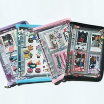 6공 포카 바인더 다이어리 커버 [글리터 A5 육공 지퍼 포토카드 씰 스티커 인생네컷 폴라로이드 보관 파일], 블루+2칸10매, 블루+2칸10매