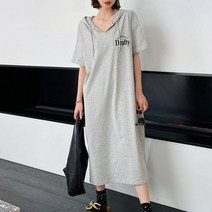 스피소 느리게걷기 여성 후드 반팔 원피스 오버핏 롱원피스 빅사이즈 캐주얼 루즈핏 데일리룩 봄 여름 가을 얇은 박스핏 원피스