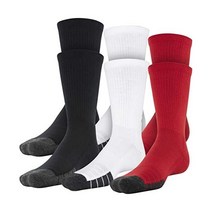 언더아머 성인 퍼포먼스 테크 크루 양말 멀티페어, 6, Red Assorted (6-pairs)_Medium