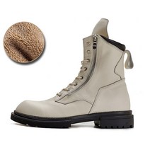 바이커 부츠 배달 오토바이 방한 럭셔리 브랜드 수제 정품 가죽 남성 부츠 겨울 패션 짧은 오토바이 하이, 04 White plush