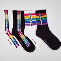 꼬랑내 여자 레인보우 레터링 면 중목 양말 4color