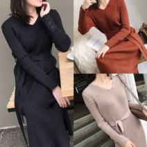 DNT647908롱 원피스 허리끈 리본 드레스 슬림핏 DS롱원피스