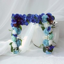 부부단 가족단 비비드블루ㄷ자 봉안당리스 납골당꾸미기 꽃장식조화 성묘 추모꽃 수목장, 실내 사용, 58x29cm