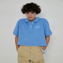 헤지스 블루 레터링자수 5부소매카라티셔츠 HSTS2BH58B2