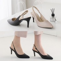 올팜 여성 스틸레토 골드 체인 밴딩 슬링백 하이힐 7cm 국내제작