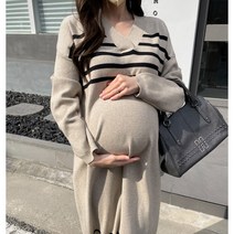 부드러운 비스코스 단가라 겨울 브이넥 임산부 임부복 니트 롱원피스 빅사이즈 만삭 오버핏