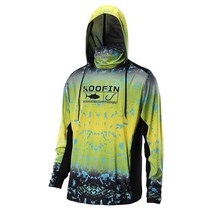 퍼포먼스 낚시 후드 페이스 마스크 UPF50 자외선 차단 셔츠 긴소매 드로스트링 포켓 포함 초록색. 574547, XX-Large, Yellow