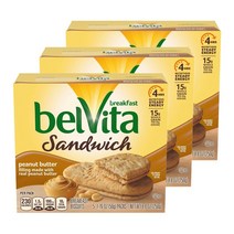 나비스코 벨비타 브렉퍼스트 비스킷 샌드위치 피넛 버터 홀 그레인, 250g, 3개