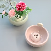 꽃꽂이 핸드메이드 도자기수반 겸 향꽂이(침봉2개서비스), 하늘