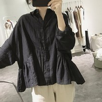 퀸앤조이 오버사이즈 린넨 카라넥 블라우스