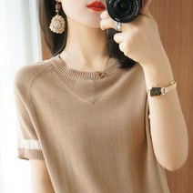 KAQIA 여성 니트티 라운드 반팔 니트 여름 니트 여성 상의 XNT1001