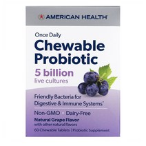 아메리칸헬스 Once Daily Chewable Probiotic Natural Grape 5 Billion CFU 60 Chewable Tablets