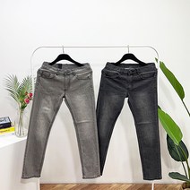바이코드 JIN 스톤 그레이진 워싱 스판덱스 데일리 데님 팬츠(2컬러)
