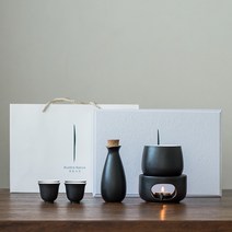 정종 사케 도쿠리 세트 집들이선물 혼술 술잔 주기 홈파티 신혼부부 청주 워머 일본술, 4컵+주전자+온주통+작은난로(검은색)개