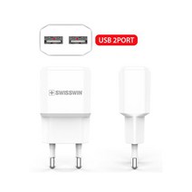 스위스윈 USB 2포트 가정용 멀티 충전기 어댑터 2400mA 케이블포함 5핀 8핀 C타입, 아이폰8핀, 화이트