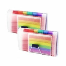 2팩 휴대용 13포켓 레인보우 A6 미니 확장 영수증 폴더 아코디언 파일 오거나이저 웰렛 월간 지폐 카드 쿠폰 바우처 비즈니스 세금 품목 영수증 또는 변경 사항, 2 Pack A6 Rainbow Folder