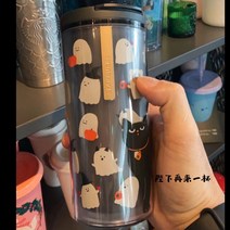 2021 스타벅스 할로윈 MD 대만 텀블러 호박 유령 고양이 머그컵 보온병 머그 인형, 고양이손가락빨대컵473ml순풍현물