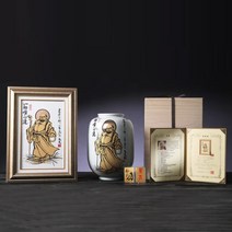 [TV홈쇼핑정품 인포벨]박수재 순금 24k 후광 황금 달마도 황금 달마 액자 도자기 통병 개업 선물 세트, 달마도 도자기 액자