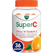 Vicks Super C 비타민 구미 활력 보충 B 녹차 추출물 인삼 구기자 열매가 함유된 지원을 위한 주간 보충제 감귤 맛 36개