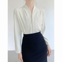 여성 오피스 블라우스 브라우스 스몰 빅사이즈 소금 레이어드 쉬폰 셔츠 봄 가을 의류 전문 V 넥 인터뷰 화이트 탑 풀오버 긴팔