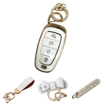 루루형제 현대 차 키케이스 스마트 자동차 쏘나타 그랜저IG 싼타페 코나 투싼 아반떼 팰리세이드 키커버 키홀더 키링, 키케이스+번호키링+가죽리본키링+가죽스트랩, AH-05 [4버튼], 크림화이트