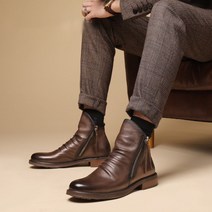 남성용 부츠 편안한 복고 발목 미끄럼 방지 가죽 신발 카우보이