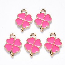 견고한 10Pcs 합금에 나 멜 매력 클로버 잎 귀걸이 목걸이에 대 한 작은 펜 던 트 DIY 쥬얼리 키 체인 만들, 03 Pink
