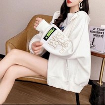 L.ONLINE SHOP여성 후드집업 점퍼 집업자켓 자수 레터링 오버핏CV18 후드티 후드집업 후드코트 힙합패션