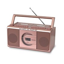 CD 및 카세트 플레이어가 포함된 JENSEN 휴대용 스테레오 레트로 붐박스 AMFM 라디오가 듀얼 데크 테이프 레코더가 MCR1000 로즈 골드