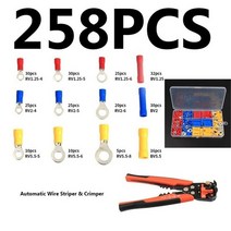 전선 커넥터 단자 접지선 와이어 258/236/222/122PCS 키트 모듬 크림프 전기 매트 카펫 러그 터미널 케이블 1PC 크림 퍼, [06] 236pcs and Crimper