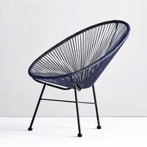 아카풀코 코드 야외의자 에그체어 흔들의자 안락의자 쿠션포함 라탄의자, 딥블루, 고정, 쿠션미포함