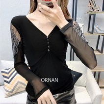 오르난 여성 슬림핏 브이넥 티셔츠 ls2639