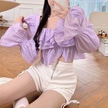 [제이0]( 2Color)연꽃 스퀘어 프릴 긴팔 블라우스