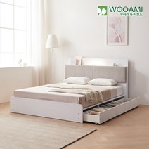 우아미가구 모노 미르 LED 3서랍수납형 7존독립 Q 침대 DM5298, 화이트