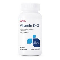 GNC 비타민 D-3 50mcg 2000IU 글루텐 프리 타블렛, 180개입, 4개